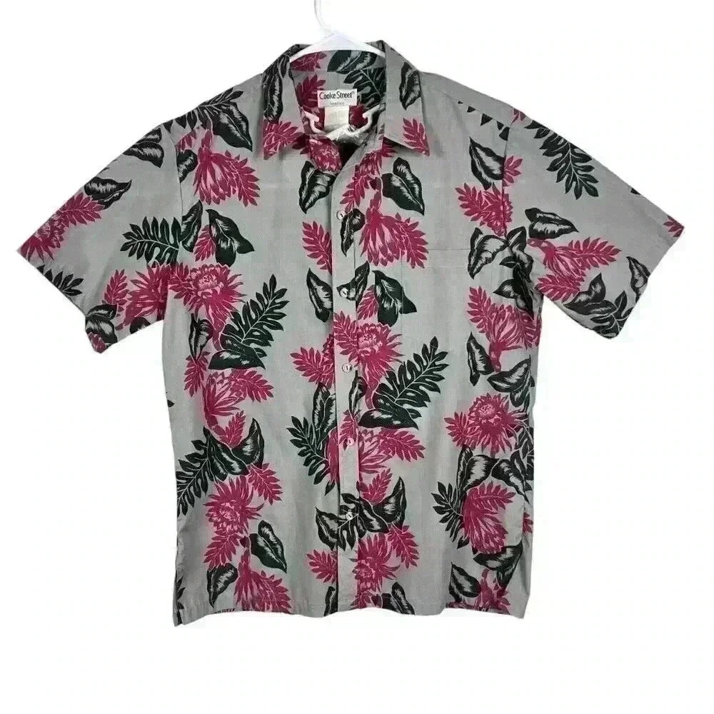 Cooke Street Honolulu Turquoise Gray Floral Short Sleeve Button Up Shirt Large‎
